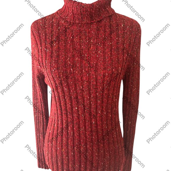 Coldwater Creek Medium Red Flecked Ribbed Turtleneck - Picture 1 of 5